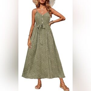 Kirundo Green Maxi Sundress - Adjustable straps, button front, flowy Sz L